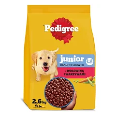 PEDIGREE Junior su jautiena ir daržovėmis 2,6 kg sausas maistas šuniukams vidutinių ir didelių veislių