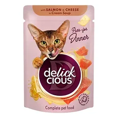 Delickcious™ juostelės kreminėje sriuboje katėms – lašiša ir sūris (konservai)