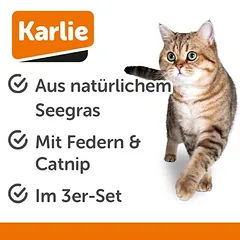 Karlie žaislas katėms, 3 pelės iš jūros žolės, natūralios, 3 vnt. rinkinys — 3 nuotrauka