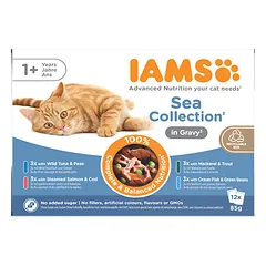 IAMS Delights MP SEA GRAVY konservuotas maistas katėms, 12×85 g