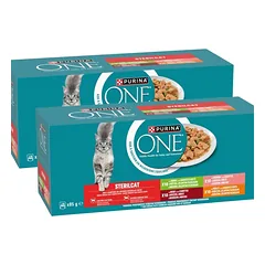 PURINA ONE Sterilcat 80x85g su kalakuku, jautiena, lašiša, vištiena, drėgnas maistas sterilizuotiems katėms