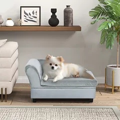 Sofa augintiniui su daiktų dėže ir minkšta pagalvėle, pliušinis užvalkalas, kietmedžio rėmas, iki 15 kg, 76 x 45 x 43 cm, šviesiai pilka — 2 nuotrauka