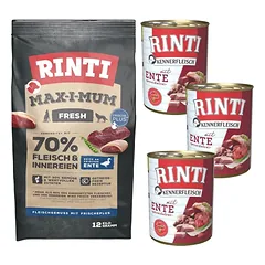 RINTI MAX-I-MUM Duck su antiena 12 kg + Kennerfleisch Duck drėgnas maistas 3x400 g