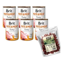 BRIT PATE & MEAT TURKEY 6x400g + WILD FARM ančių ritinėlis 500g skanėstų šunims