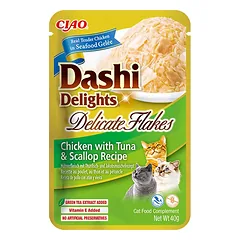 CIAO Dashi delight vištienos dribsniai su tunu ir šukutėmis 40g nuotrauka
