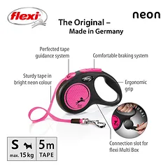 FLEXI pavadėlis šuniui New Neon S juostinis 5m, rožinis — 2 nuotrauka