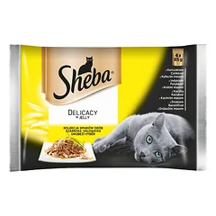SHEBA paketėlis 4x85g Delicacy in Jelly - Paukštienos skoniai - drėgnas kačių maistas želė (su vištiena, su kalakutiena, su antiena, su paukštiena)