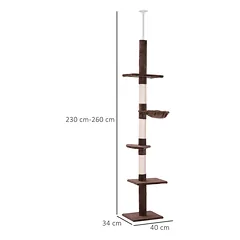 Draskyklė iki lubų 230–260 cm, reguliuojamo aukščio, su 5 platformomis ir sizalio stulpais, ruda — 3 nuotrauka