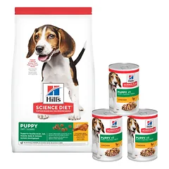 HILL'S Science Plan Puppy <1 Vidutinių veislių šuniukų sausas maistas su vištiena 14 kg + 3 skardinės NEMOKAMAI