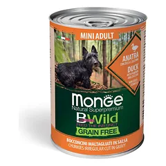 MONGE BWILD konservuotas pašaras su antiena mažų veislių suaugusiems šunims, 400 g