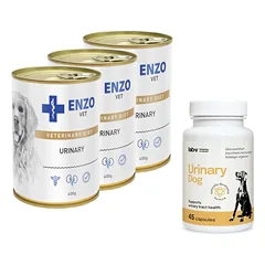 ENZO VET Urinary nuo šlapimo takų ligų su vištiena šunims 3x400g + LAB-V Urinary Dog - Pagalba šunims sergant šlapimo takų infekcija 45 kapsulės