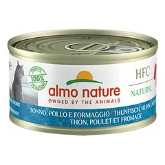 Almo Nature HFC Natural tunas, vištiena ir sūris, drėgnas maistas katėms 70 g