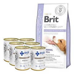 Brit GF veterinary diets dog Gastrointestinal 12 kg + ENZO VET Žarnyno dieta šunims su ėriena 6x400g