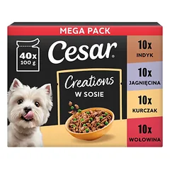 Cesar Creations šlapias šunų maistas su įvairių skonių mišiniu padaže, maišeliai po 40×100 g