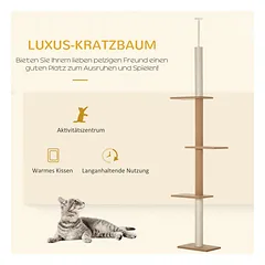 Draskyklė iki lubų 228–260 cm, reguliuojamo aukščio, su 4 platformomis, katėms iki 4 kg, chaki — 4 nuotrauka