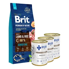 BRIT Premium By Nature Sensitive ėriena 15kg + 3x ENZO VET Žarnyno dieta šunims su ėriena 400g