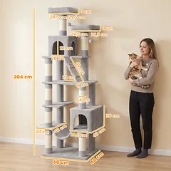 Kačių draskyklė su 8 sizalio stulpais, šviesiai pilka, 204 cm — 3 nuotrauka