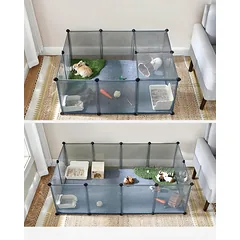 Aptvaras mažiems gyvūnams modulinis su skaidriomis plokštėmis, pilkas ir juodas, 143 × 73 × 46 cm — 2 nuotrauka