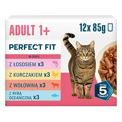 PERFECT FIT Adult 1+ Mix Skonių 12 x 85g drėgnas maistas suaugusiems katėms