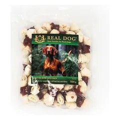 Real Dog Snacks Rawhide Bone Wrapped With Duck 500 g parduotuvėje zooprekes24.lt