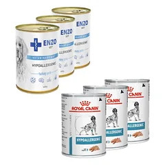 ROYAL CANIN Hypoallergenic DR21 3x400g skardinė + ENZO VET Hipoalerginė dieta su kalakutiena šunims 3x400g