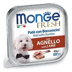 Monge Fresh paštetas šunims su ėrienos gabalėliais 100g, 100 g parduotuvėje akvanamai.lt
