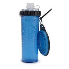 Dexas Snack - Duo Pet Bottle - dual-chamber bottle for food and water, with a silicone bowl, Niebieski — 2 nuotrauka
