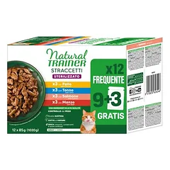 Natural Trainer Straccetti Adult Sterilised juostelės padaže, drėgnas maistas katėms 12 x 85 g