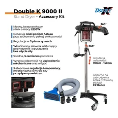 Double K ChallengAir 9000 II stovimas džiovintuvas + priedų rinkinys - profesionalus stovimas džiovintuvas su sukimosi funkcija + priedų rinkinys — 2 nuotrauka