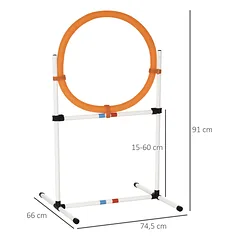 Šokinėjimo lankas šunų agility treniruotėms, 2 in 1, su dėklu, 74,5 x 66 x 91 cm, baltai oranžinis — 3 nuotrauka