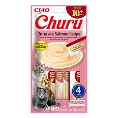 Churu kreminis skanėstas 10+ katėms su tunu ir lašiša 4vnt
