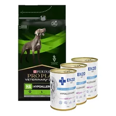 PURINA Veterinary PVD HA Hypoallergenic Dog 1,3kg + ENZO VET Hipoalerginė dieta su triušiena šunims 3x400g