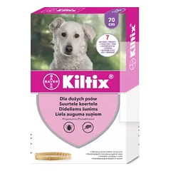 Kiltix antkaklis nuo blusų ir erkių dideliems šunims, 70 cm