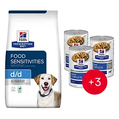 HILL'S Prescription Diet Canine d/d Food Sensitivites Duck & Rice 12 kg + 3 skardinės NEMOKAMAI