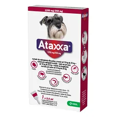 KRKA Ataxxa 1250 mg/250 mg lašai šunims, sveriantiems nuo 10 kg iki 25 kg