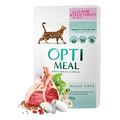 OPTIMEAL™ Visavertis konservuotas ėdalas suaugusioms katėms su ėriena ir daržovėmis želėje, 85 g