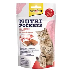 GimCat Nutri Pockets su jautiena ir salyklu traškūs pagalvėlės suaugusioms katėms, 60 g