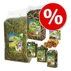 6-teiliges Mixpaket von JR Farm: Futter, Heu, Kräutermischung und Snack