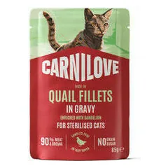 CARNILOVE Gravy rich in Quail enriched with Dandelion konservuotas pašaras katėms 85 g
