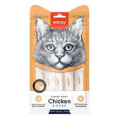 Wanpy Creamy treats skanėstas katėms, su vištiena ir krabais, 70 g (5x14g)
