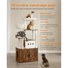 Kačių draskyklė su tualeto spinta, 170 cm, ruda — 3 nuotrauka