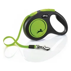 Flexi New Neon M automatinis pavadys, 5 m, juostelė, žalias