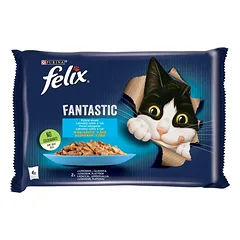 FELIX FANTASTIC Žuvies skonio drebučiuose 4x85g  drėgnas kačių maistas