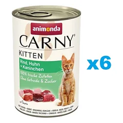 ANIMONDA Carny Kitten Beef&Chicken&Rabbit 6x400 g jautiena, vištiena ir triušiena kačiukams