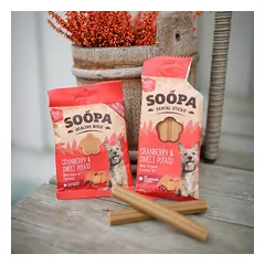 SOOPA Spanguolių ir saldžiųjų bulvių lazdelės šunims, Cranberry & Sweet Potato Dog Dental Sticks, 100g — 3 nuotrauka