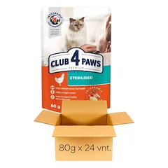 CLUB 4 PAWS Sterilized – konservai sterilizuotoms katėms su vištiena drebučiuose, 80g x 24vnt. — 2 nuotrauka