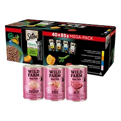SHEBA Nature's Collection Flavour Selection 40x85 g - Visavertis drėgnas ėdalas suaugusioms katėms, su padažu + WILD FARM Paštetas 3x400g