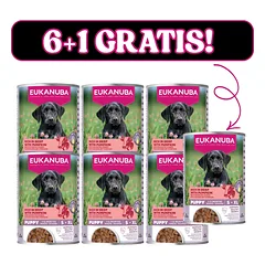 EUKANUBA Šlapias maistas šuniukams, gausus jautienos ir moliūgų 6x400g + 400g NEMOKAMAI