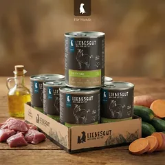 Liebesgut Hundefutter Ziege mit Süßkartoffel und Zucchini