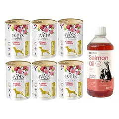 4Vets Dog Urinary Non-struvite 6x400g + LAB V Lašišų aliejus šunims ir katėms 500ml